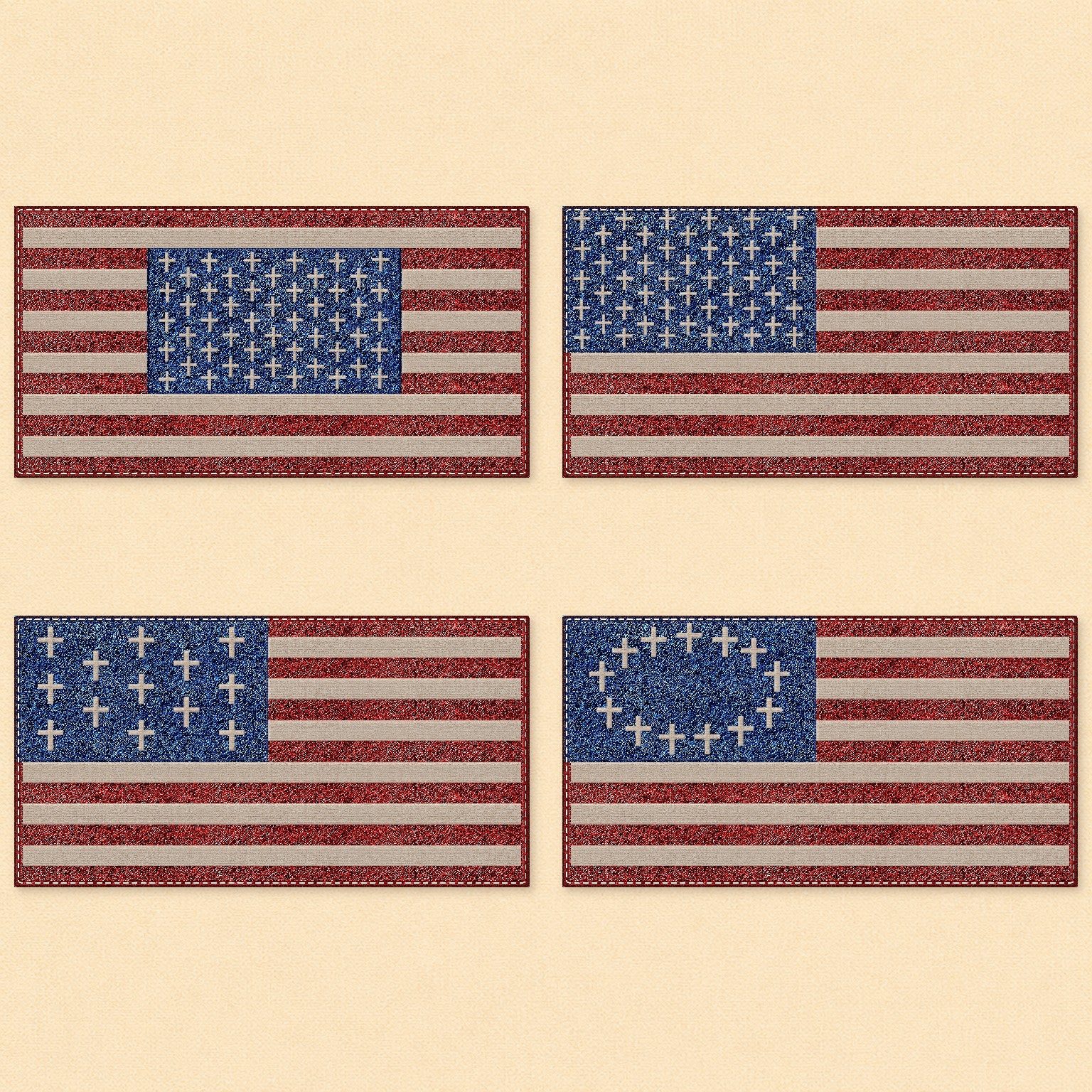 Four embroidered Crosses and Stripes studies with different cross arrangements